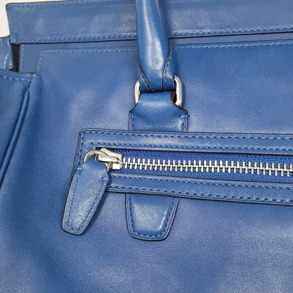 Coach Legacy Tanner Blue Purse Bag Double Handle W Satin Dust Bag Handbag Large